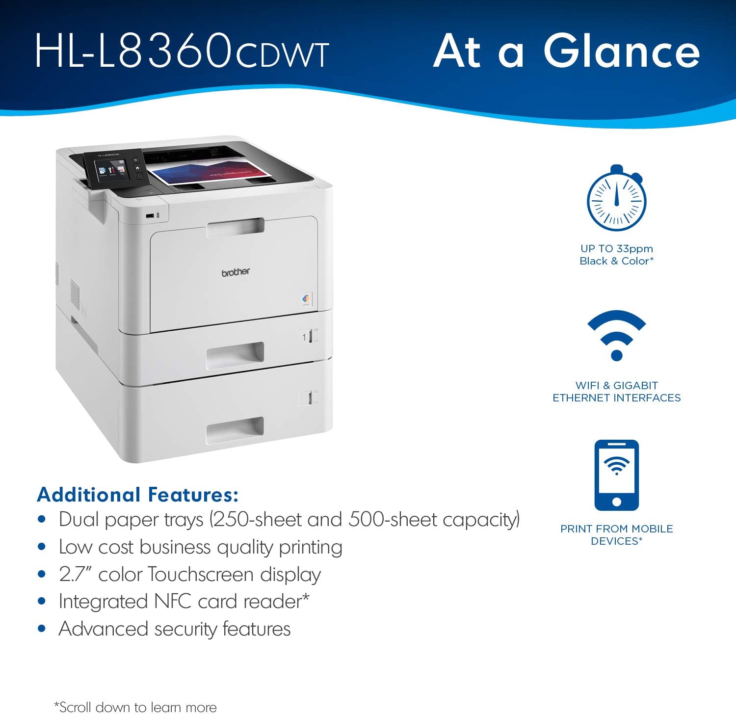 Brother Business Color Laser Printer, HL-L8360CDWT, Wireless Networking, Automatic Duplex /Mobile/ Cloud Printing,  Dash Replenishment Ready - Image 3